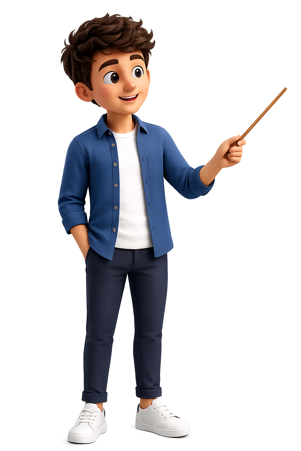 Guide character pointing at the exam stats